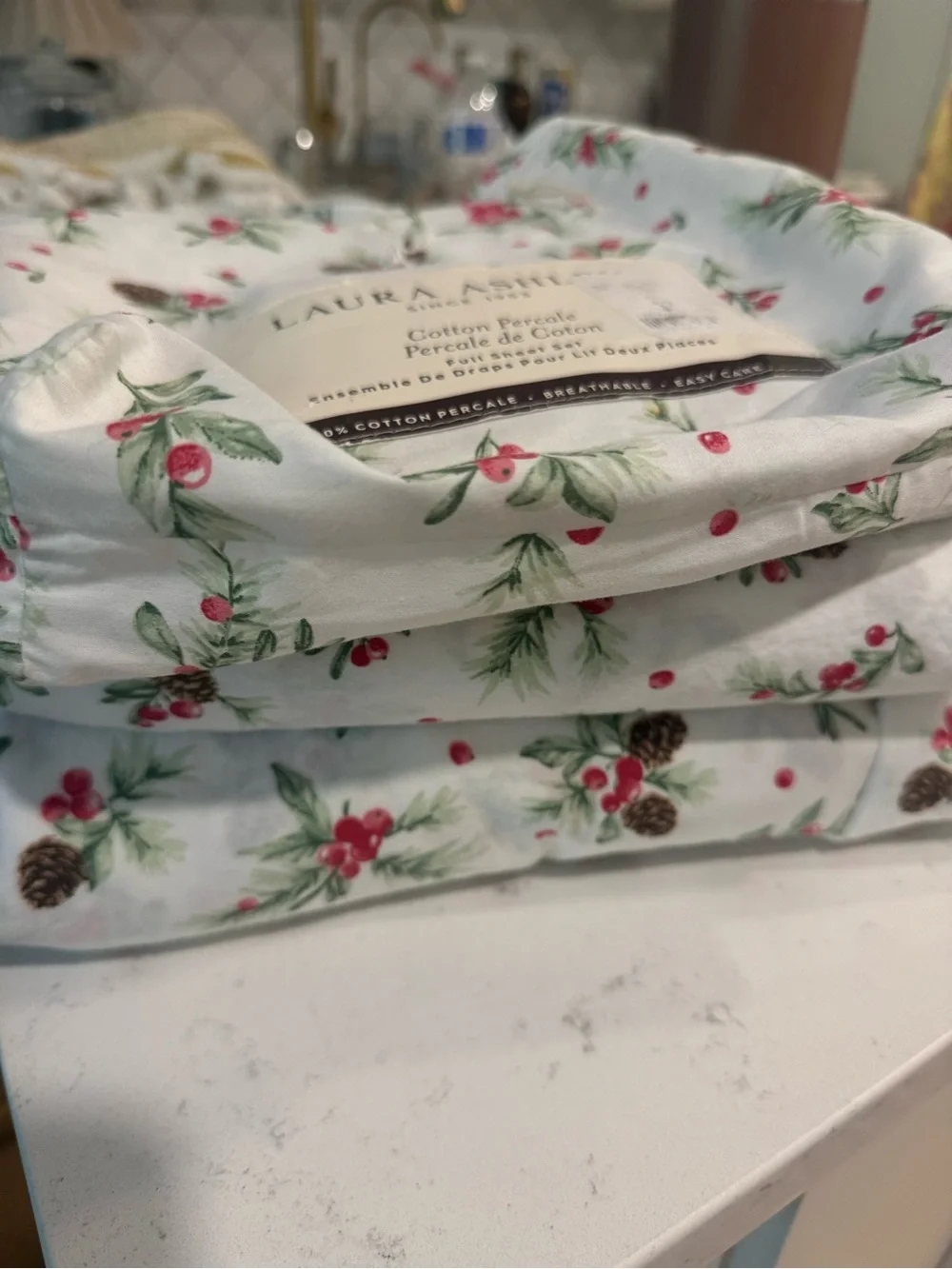 Laura Ashley Holly Berry Full Sheet Set Christmas Winter 3ps